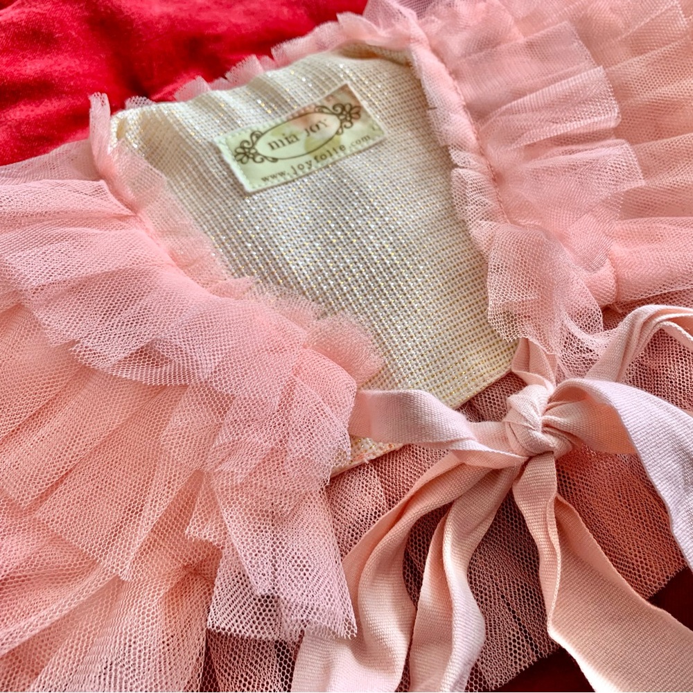 Joyfolie Girls Ruffled Rose Pink Tulle Capelet Collar - Picture 3 of 7